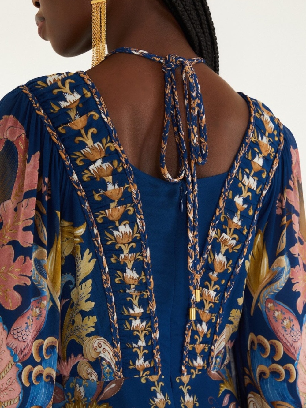 Farm Rio Navy Blue Sea Garden Braid Details Maxi Dress - NWT in Original Box - Picture 5 of 12